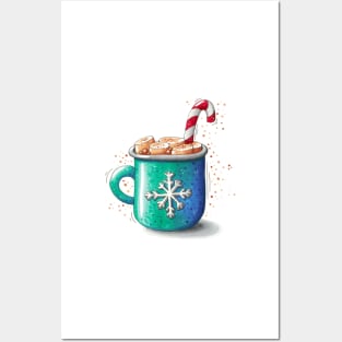 Christmas mug with hot chocolate and marshmallows Posters and Art